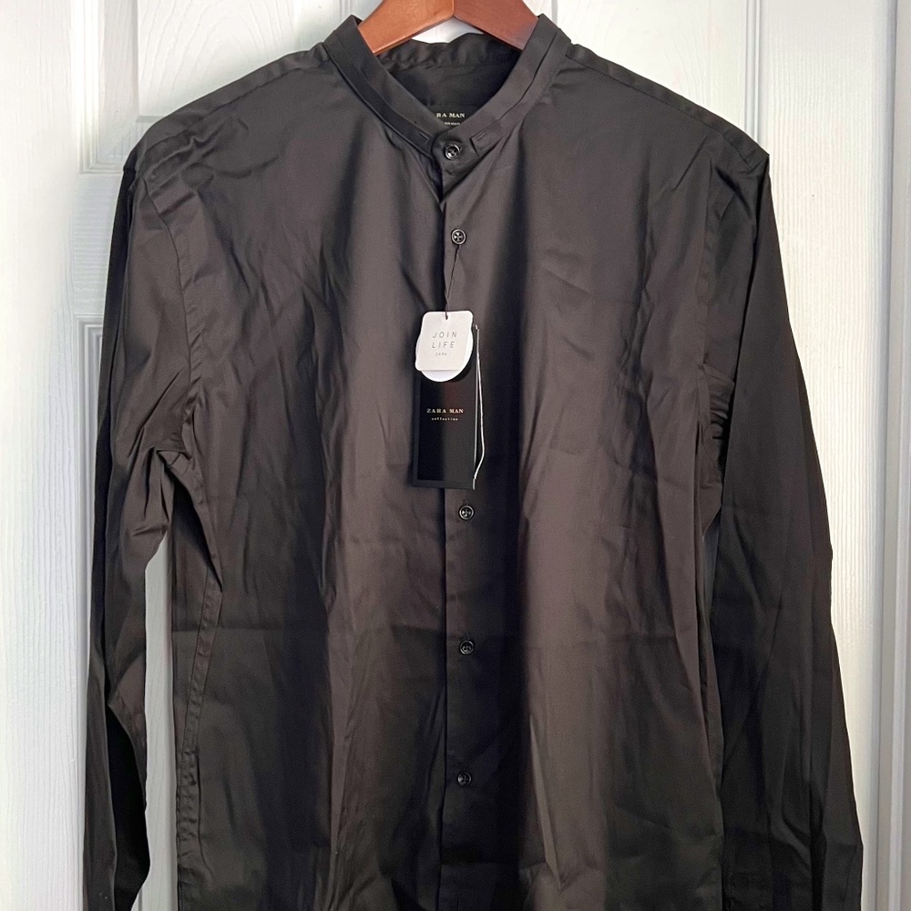 Zara Mens Black Button Down Shirt